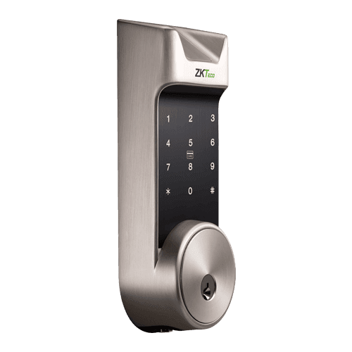 ZKTeco AL30B Bluetooth-enabled digital deadbolt smart lock with Mifare card, passcode, app, and key access.